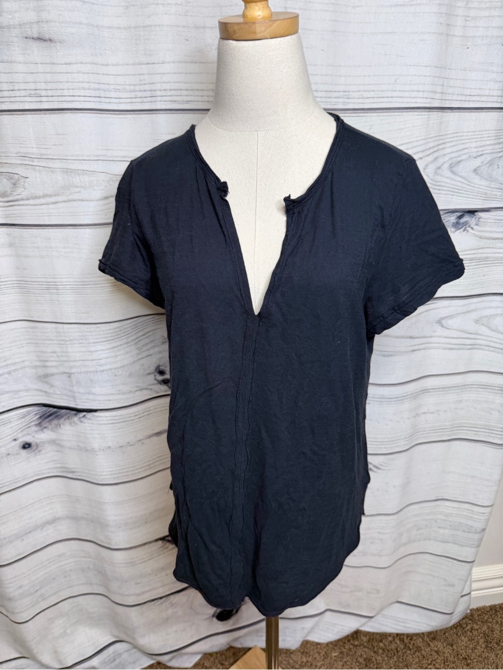 Pilcro Black deep navy Split-Neck Short Sleeve Tee